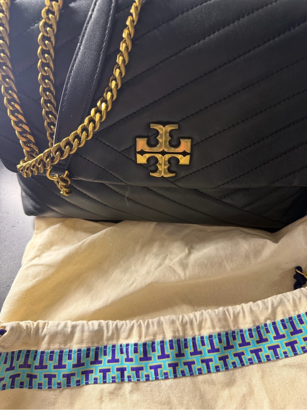 Tory Burch Kira Black Quilted Leather Shoulder Bag